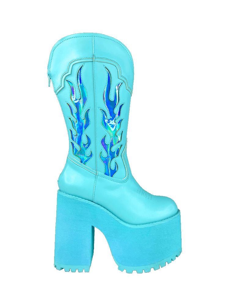 Yru Bad B Flame Boots Blue | 6495UZGAY