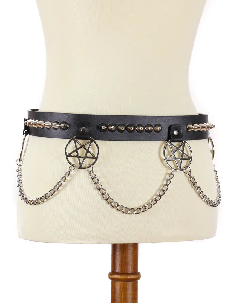 Yru Pentagram Chain Studded Belts Black | 9264NVMAQ